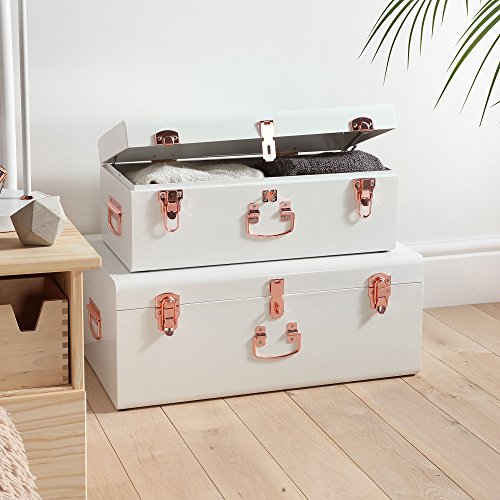 Beautify Juego de 2 Baúles de Metal Caja de Almacenamiento para el Dormitorio y la Sala de Estar Vintage - Crema