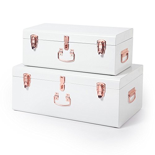 Beautify Juego de 2 Baúles de Metal Caja de Almacenamiento para el Dormitorio y la Sala de Estar Vintage - Crema