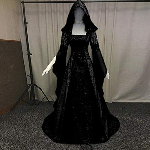 beautyjourney Vestido de túnica con Capucha de época Medieval de Mujer Tamaño Grande Manga Larga Palabra de Longitud Cosplay Maxi Vestidos Vestido de Fiesta Vestido de Noche
