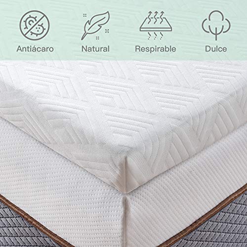 BedStory [Infusión de Té Verde Natural Topper Colchón 135x190x5cm con Infusión de Té Verde Natural, Anti-ácaros y Transpirable, Sobrecolchón Viscoelastico con Cubierta Desmontable y Lavable
