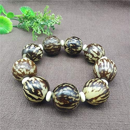 BENGKUI Escultura,Cuerda De Mano Bodhi Natural, Punto De Tigre, Jade Blanco, Raíz De Bodhi, Semilla Original, Cuentas De Buda Masculinas Y Femeninas, Pulsera De Rosario, Regalo