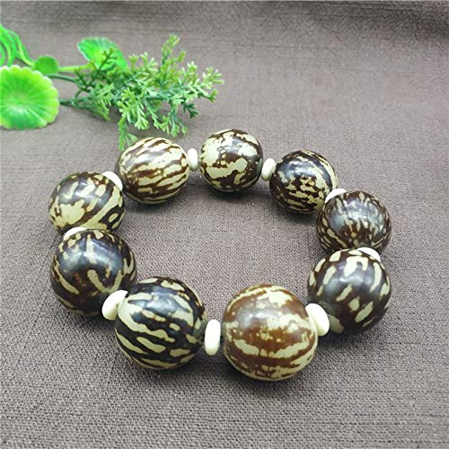 BENGKUI Escultura,Cuerda De Mano Bodhi Natural, Punto De Tigre, Jade Blanco, Raíz De Bodhi, Semilla Original, Cuentas De Buda Masculinas Y Femeninas, Pulsera De Rosario, Regalo