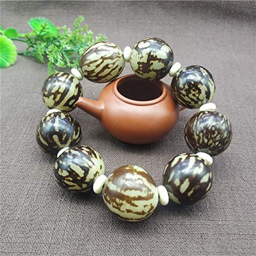 BENGKUI Escultura,Cuerda De Mano Bodhi Natural, Punto De Tigre, Jade Blanco, Raíz De Bodhi, Semilla Original, Cuentas De Buda Masculinas Y Femeninas, Pulsera De Rosario, Regalo