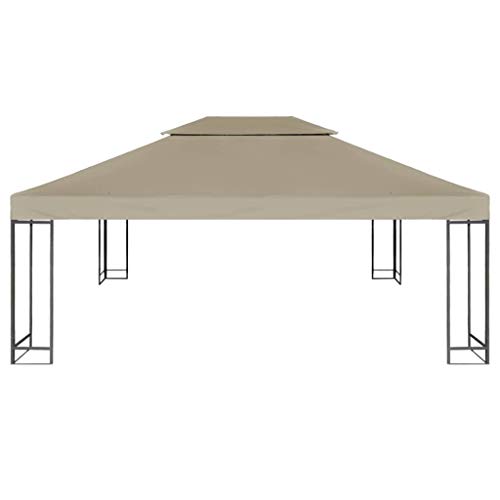 Benkeg Toldo De Cenador 4X3 M 2 Niveles Gris Taupe 310 G/M² Impermeable, Toldo De Repuesto Techo del Cenador, Toldo De Jardín Toldo De Exterior