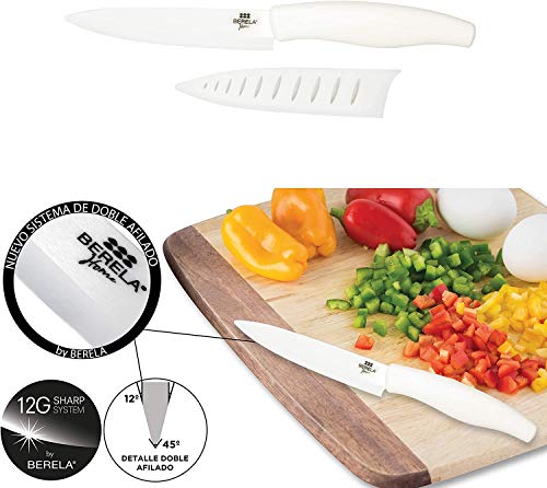 BERELA HOME Cuchillo de cerámica Profesional, Cuchillo cerámica 13cm con Funda, Color Blanco.