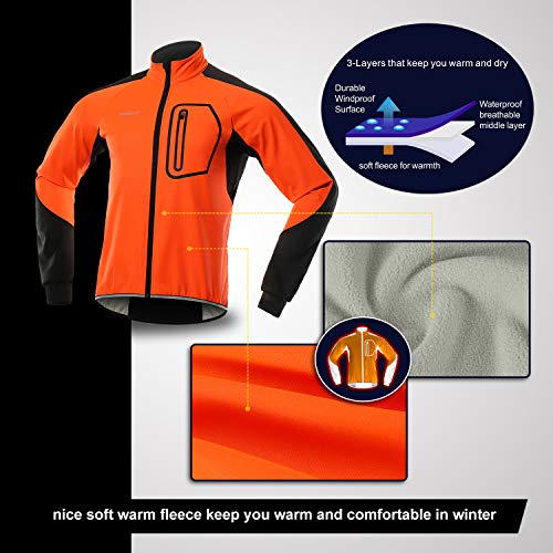 BERGRISAR BG011 - Chaqueta de ciclismo para hombre (forro polar, resistente al agua) -  Naranja -  Small