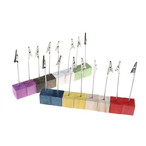 BESTOMZ 16pcs Pino Base Portafotos Soporte Tarjeta Memo Clip, Portanotas con Clip Metal, Decoración de Mesa Boda (Color al Azar)