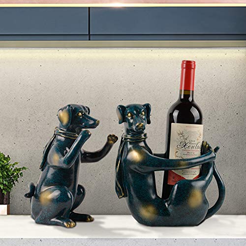 BGTRRYHY Estilo Europeo Forma de Perro Estante de Vino Rojo Comedor casero Sala de Estar Escritorio Animal Enfriador de Vino Botella de Vino Titular de Copa de Vino Resina Artesanías Adornos-Navyblue