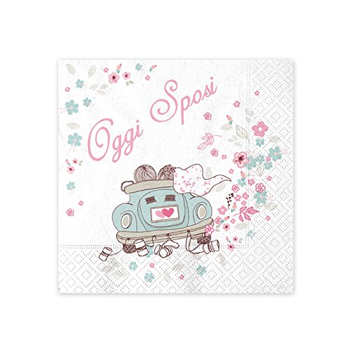 Big Party Conf.16 servilletas de Papel Hoy, Novios, Blanco, Rosa y Tiffany, 25 x 25 cm
