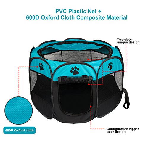 BIGWING Style Parque Mascota de Juego Entrenamiento Dormitorio Perro Gato Conejo Octágono Plegable Lavable Durable 91x 91x 58 CM, Negro y Azúl