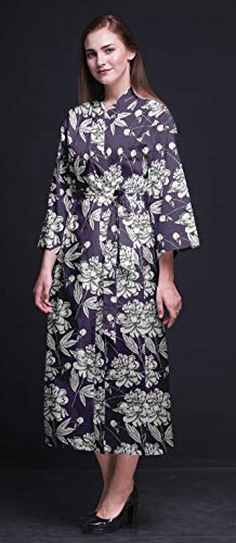 Bimba Berenjena púrpura Floral Hojas y Clavel Bata para Mujer Bata Larga Novia preparándose Camisa Impresa Bata de baño Niñas XS