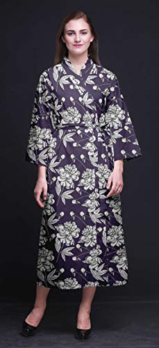 Bimba Berenjena púrpura Floral Hojas y Clavel Bata para Mujer Bata Larga Novia preparándose Camisa Impresa Bata de baño Niñas XS