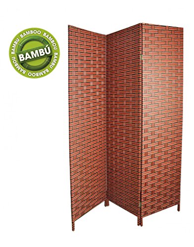 Biombo Separador para Salón/Dormitorio, Bambú Natural y Papel Trenzado Tonos Wengue y Naranjas.180 x 135 cm - Hogar y más