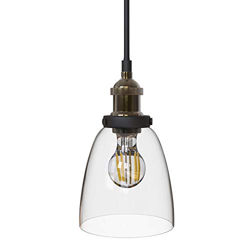 B.K.Licht Lámpara de techo colgante de una llama, estilo vintage, requiere bombilla E27 LED, max. 60 W, 230 V, índice de protección IP20, color latón y cristal