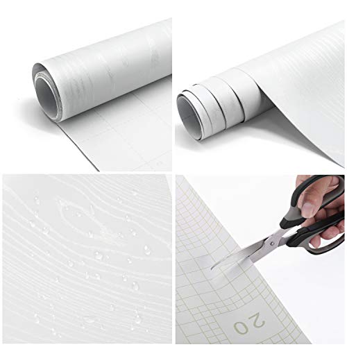 Blanco Papel Adhesivo Madera para Muebles 60x500cm, Espesar Duradero Vinilo Película Prueba de Aceite Impermeable Papel Pared para la Cocina Encimera Oficina