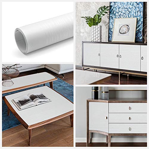 Blanco Papel Adhesivo Madera para Muebles 60x500cm, Espesar Duradero Vinilo Película Prueba de Aceite Impermeable Papel Pared para la Cocina Encimera Oficina