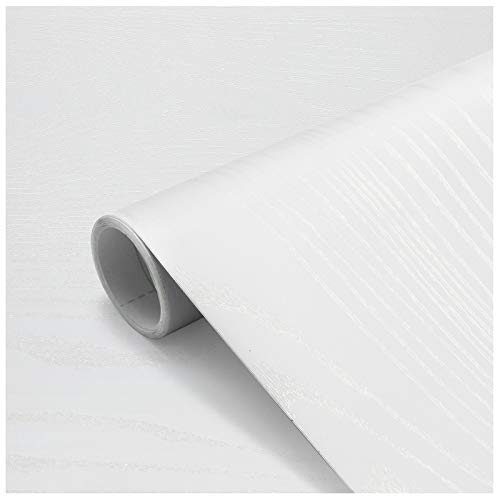 Blanco Papel Adhesivo Madera para Muebles 60x500cm, Espesar Duradero Vinilo Película Prueba de Aceite Impermeable Papel Pared para la Cocina Encimera Oficina