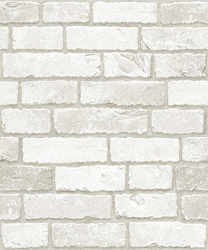 (Blanco, Paquete de 1) Papel tapiz de mural autoadhesivo clásico con patrón de ladrillo 50cm X 15M (19,6" X 590"), 0,15mm para sala de estar, habitación, fregadero