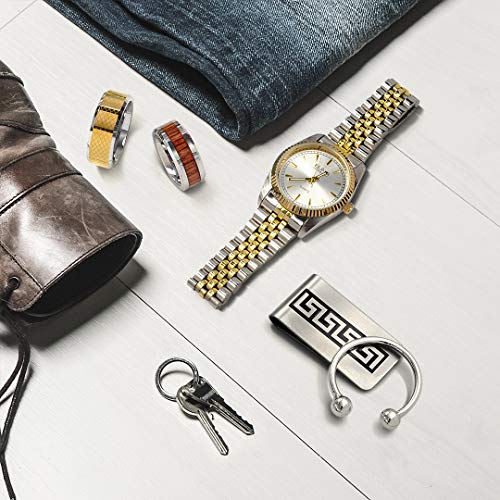Bling Jewelry Tecla Griego Dinero Clip para Hombres Tarjetero Personalizado Inlay Esmalte Negro De Dos Tonos Acero Tono Plata
