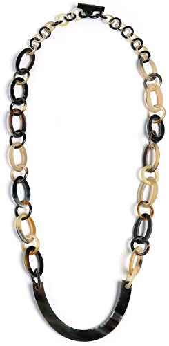 Bling Jewelry Tonos Marrón Natural Artesanal Declaración Boho Moda Buffalo Horn Oval Collar del Eslabón De La Cadena para Mujer