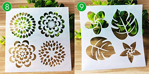 BLUGUL Plantillas de Dibujo, para Scrapbooking, Manualidades, DIY, Album de Fotos, Cuaderno, Diario, Luna Flor Planta Pájaro, Naturaleza A 9pcs