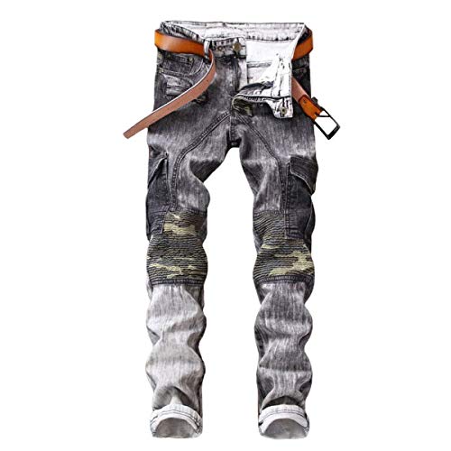BOLAWOO Hombres Jeans Pantalones De Ocasionales Pantalones Micro Camuflaje Bomba Mediados Mode De Marca De Cintura Jeans Rectos Pantalones De Mezclilla Sin Mortero (Color : Camouflage, Size : 34)