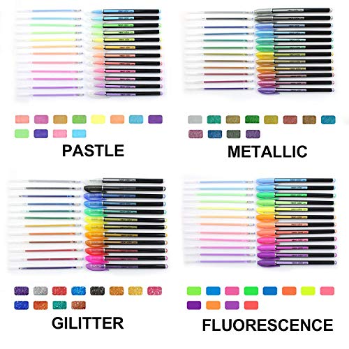 Bolígrafos de gel de 48 multicolor metálico de neón con purpurina brillante bolígrafos lisos antisalpicaduras para estudiantes y adultos escribir, pintar y raspar libros, Metallic+Glitter+Neon+Pastel