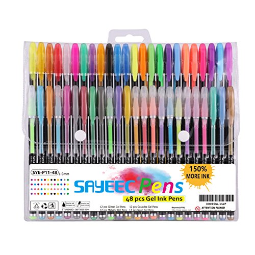 Bolígrafos de gel de 48 multicolor metálico de neón con purpurina brillante bolígrafos lisos antisalpicaduras para estudiantes y adultos escribir, pintar y raspar libros, Metallic+Glitter+Neon+Pastel