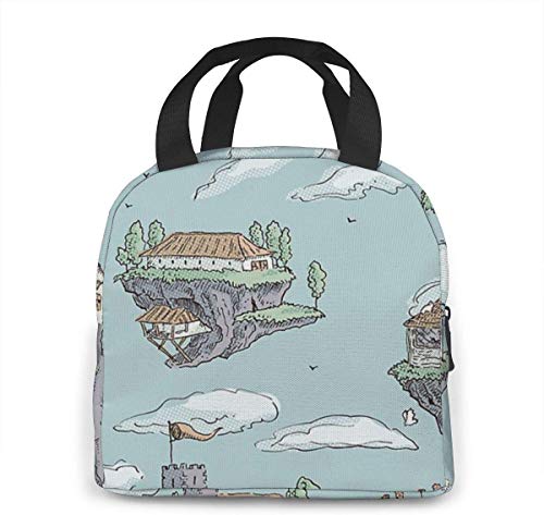Bolsa de asas portátil para el almuerzo de gran capacidad con islas flotantes para el trabajo,la escuela,la lonchera de viaje con bolsillo frontal