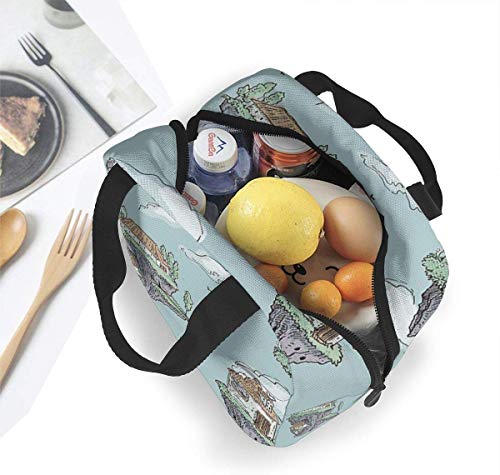 Bolsa de asas portátil para el almuerzo de gran capacidad con islas flotantes para el trabajo,la escuela,la lonchera de viaje con bolsillo frontal