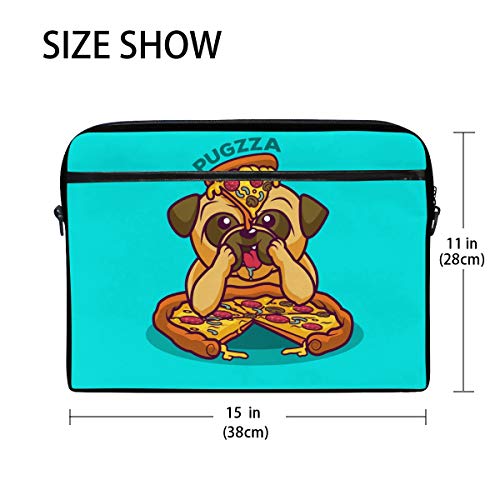 Bolsa de hombro para ordenador portátil de negocios con diseño de carlino y carlino para comer pizza, para ordenador portátil de 14 pulgadas a 15 pulgadas