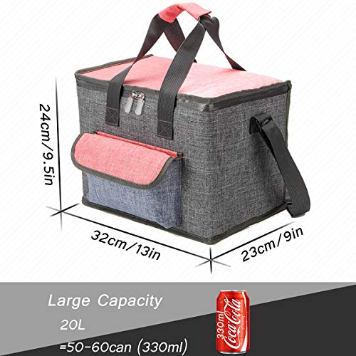 Bolsa termica 20litro, grande Bolsa nevera para picnic almuerzo camping playa barbacoa, Gray & Rojo (Gray & Rojo--20L)