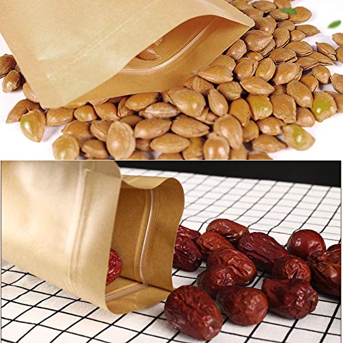 Bolsas de Sellado de Agarre Ziplock Reutilizables de 50 Piezas Bolsa de Papel Kraft Impermeable con Ventana Transparente Bolsas de Almacenamiento de Alimentos Bolsa de Embalaje