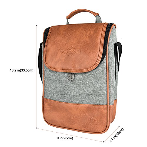 Bolso aislado del refrigerador del totalizador del cuero del vino de Frehore - diseño del portador de la botella del lujo 2 para el almuerzo(marrón oscuro)