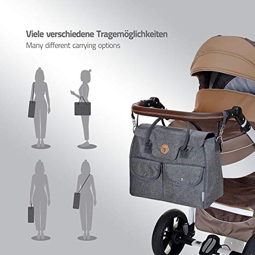 Bolso Cambiador Bebé de Pañales Para Regalo | Acople Para Carrito Universal | Portabiberones | Chupetero; Gris