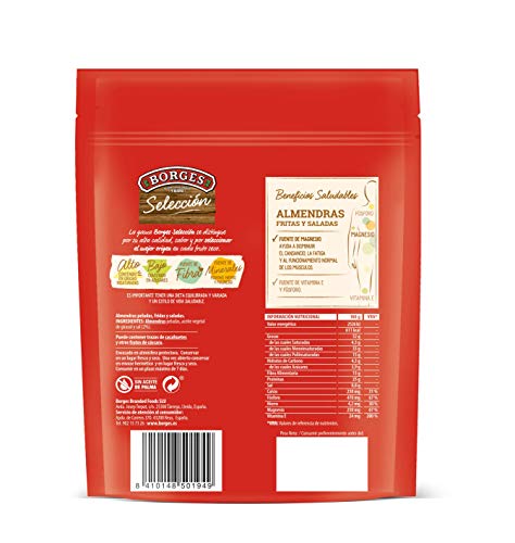 Borges - Almendras comunes en grano, sin piel, fritas y saladas - Bolsa de 200 g