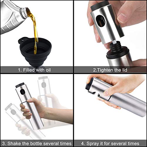 Botella de spray de bomba de aceite de 100 ml – Bomba de aceite de oliva de acero inoxidable pulverizador de aceite olla dispensador de cocina accesorios de cocina (inoxidable)