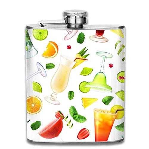 Botella de whisky de acero inoxidable portátil sin costuras de cóctel de limón y menta para hombres y mujeres de 8 oz