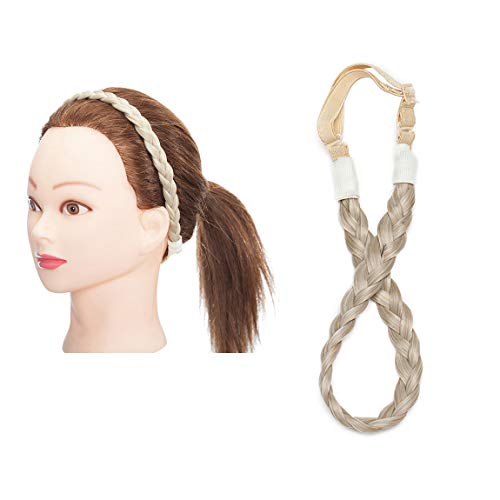 Braid Headband Braiding Hair Band Plaited Braided Hairpiece Classic Chunky Wide Hairband Elastic Stretch Hair Extensions for Women Girl Small-0.6” Wide Sandy Blonde mix Bleach Blonde
