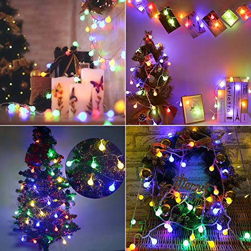 BrizLabs Cadena de Luces 50 LED Guirnalda Luces Batería 8 Modos con Temporizador, Multicolor Resistente al Agua Luces de Bola de Navidad para Exterior,Interior, Casas, Boda, Jardín, Fiesta
