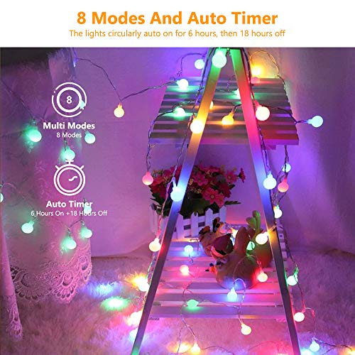 BrizLabs Cadena de Luces 50 LED Guirnalda Luces Batería 8 Modos con Temporizador, Multicolor Resistente al Agua Luces de Bola de Navidad para Exterior,Interior, Casas, Boda, Jardín, Fiesta