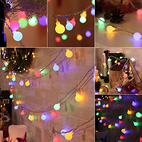 BrizLabs Cadena de Luces 50 LED Guirnalda Luces Batería 8 Modos con Temporizador, Multicolor Resistente al Agua Luces de Bola de Navidad para Exterior,Interior, Casas, Boda, Jardín, Fiesta