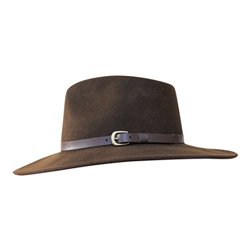 B&S Premium Lewis - Sombrero de ala Ancha Fedora - 100% Fieltro de Lana - Resistente al Agua - Banda de Piel - Marron Oscuro 56cm