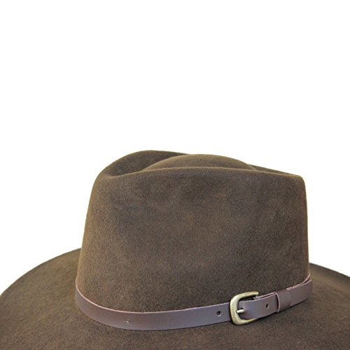 B&S Premium Lewis - Sombrero de ala Ancha Fedora - 100% Fieltro de Lana - Resistente al Agua - Banda de Piel - Marron Oscuro 56cm