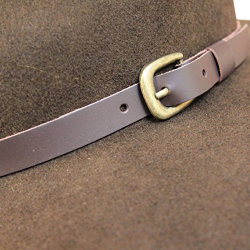B&S Premium Lewis - Sombrero de ala Ancha Fedora - 100% Fieltro de Lana - Resistente al Agua - Banda de Piel - Marron Oscuro 56cm