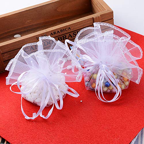 BUONDAC 50Pcs Bolsas Bolsitas Saquitos Organza Boda Diámetro 26cm Blanco para Joyas Regalo Recuerdo Arroz Confeti Detalles Invitados Boda Navidad Fiesta Bautizo con Cintas
