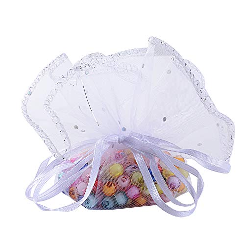 BUONDAC 50Pcs Bolsas Bolsitas Saquitos Organza Boda Diámetro 26cm Blanco para Joyas Regalo Recuerdo Arroz Confeti Detalles Invitados Boda Navidad Fiesta Bautizo con Cintas