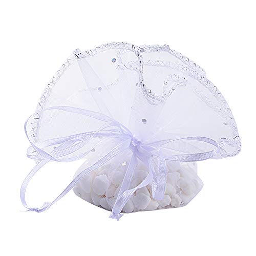 BUONDAC 50Pcs Bolsas Bolsitas Saquitos Organza Boda Diámetro 26cm Blanco para Joyas Regalo Recuerdo Arroz Confeti Detalles Invitados Boda Navidad Fiesta Bautizo con Cintas