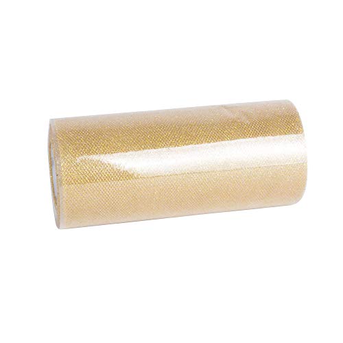 BUONDAC Rollo 22,5 Metro Cinta Tela Tul Tulle Dorado con Purpurina Ancho 15cm Decoración Hogar Boda Navidad Novia Fiesta Manualidades DIY Envolver Regalos Tutú Falda