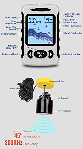 BYBYC Sonar Buscador de los Pescados Fishfinder Mar del Contorno de Temperatura Sonda de Profundidad de Sonar Sonda Equipos de Pesca,Gris